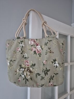 Farmhouse Is My Style Sage Green Floral Canvas Tote Bag Rope Handles